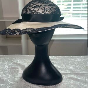 Cream and Black Wide-Brimmed Hat with Classic Design